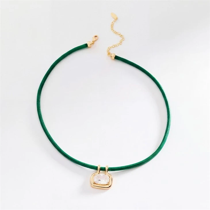 Square Stone Braided Rope Choker Necklace high quality